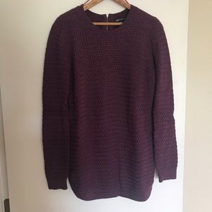 Jones New York Dark Purple Crew Neck Pullover Sweater with Tulip Hem